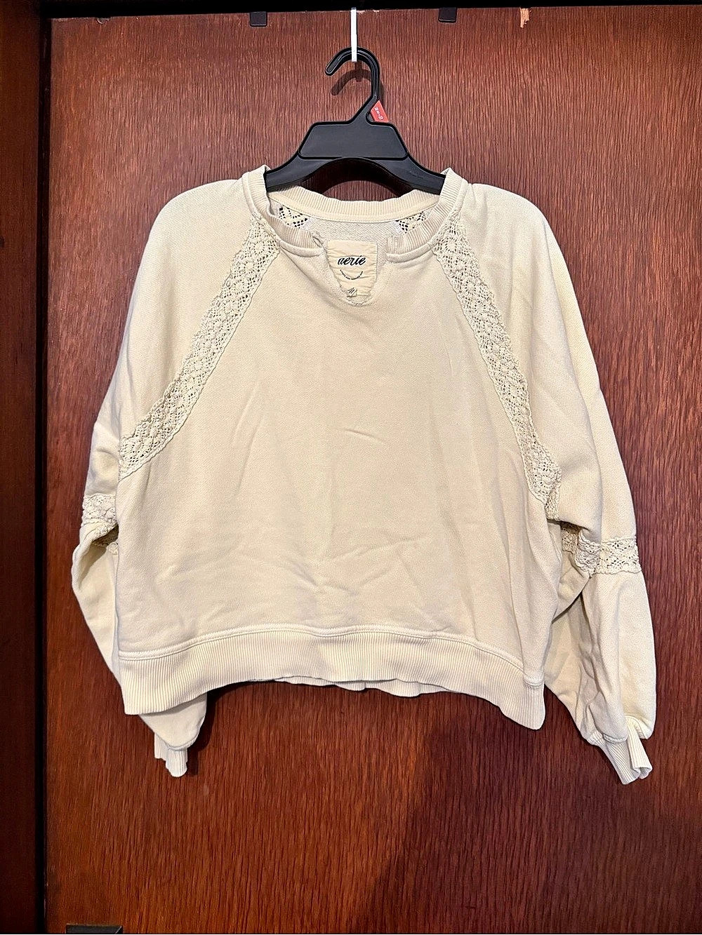 Aerie  Lace Detail Crewneck Sweater Cream Size XS